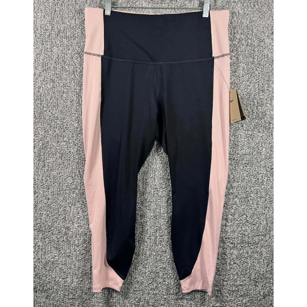 Nike Yoga Dri-FIT Leggings Black Pink Colorblock Ribbed - Womens 1X